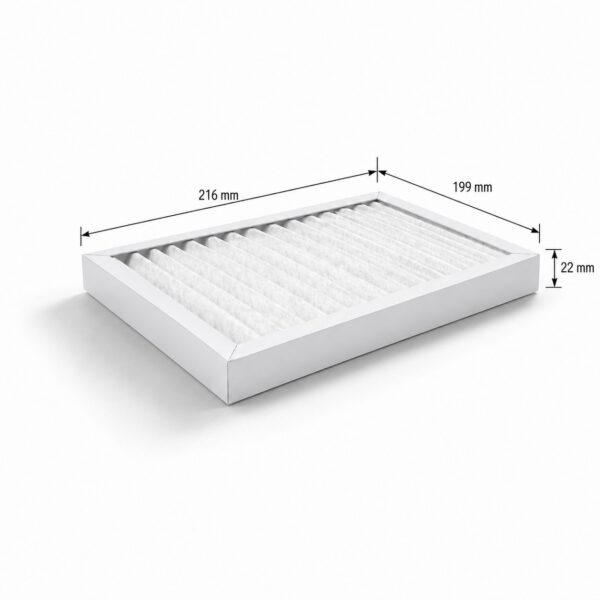 Dimensions of G4 filters for Brofer RDCD25SK, RDCD25SH, RDCD25SKC, RDCD25SKE, RDCD25SKH, RDCD25SKHC, RDCD25SKHCE and RDCD25SKHE, 216 × 199 × 22 mm