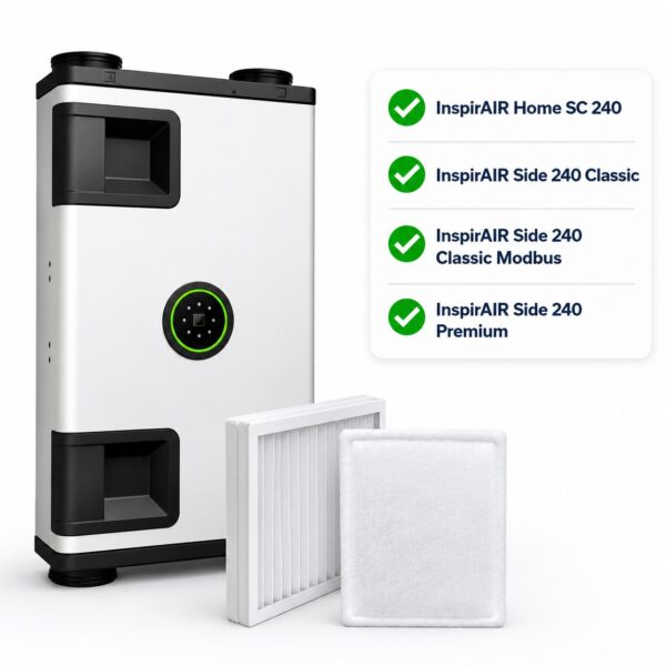 Filtri F7 e G4 con unità VMC Aldes InspirAIR Home SC 240, InspirAIR Side 240 Classic, Side 240 Classic Modbus e Side 240 Premium