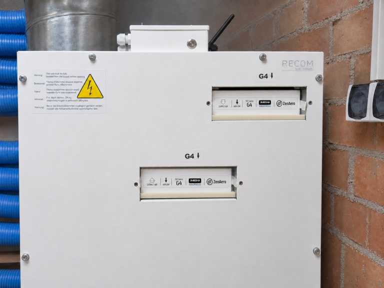 ZenAero filters installed in a heat-recovery ventilation unit